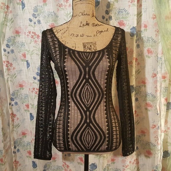 BCBGMaxAzria Black Beige Cut Out Stretch Top - Picture 1 of 6